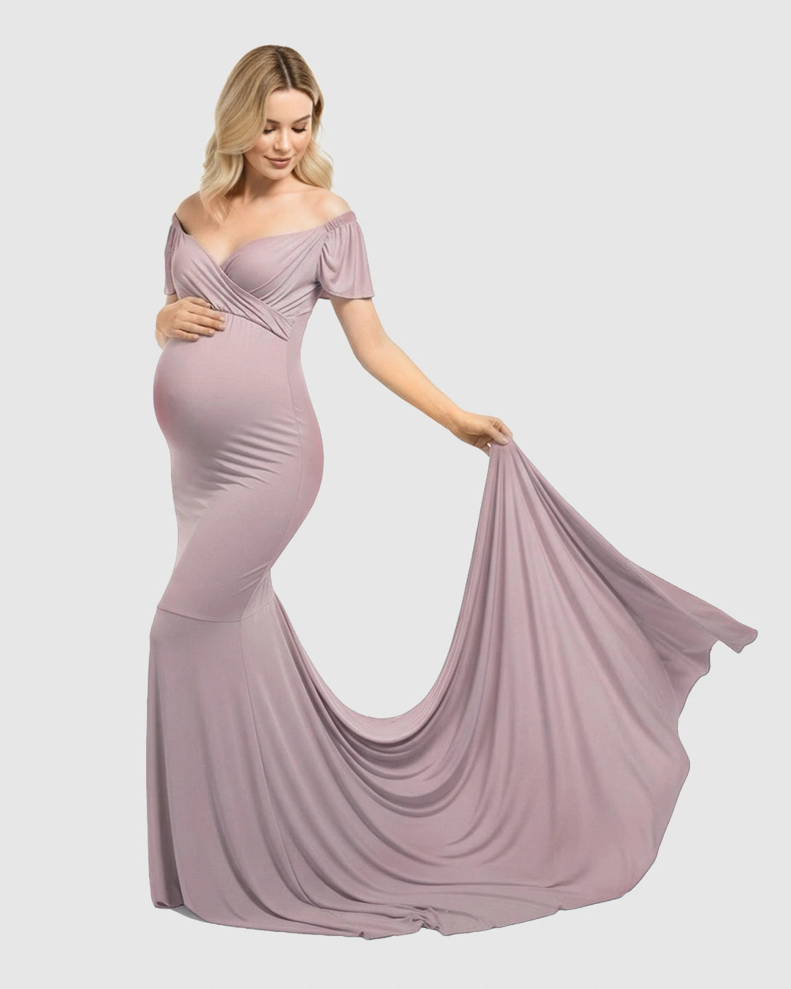 Off-Shoulder Fitted Mermaid Style Maternity Photoshoot Gown