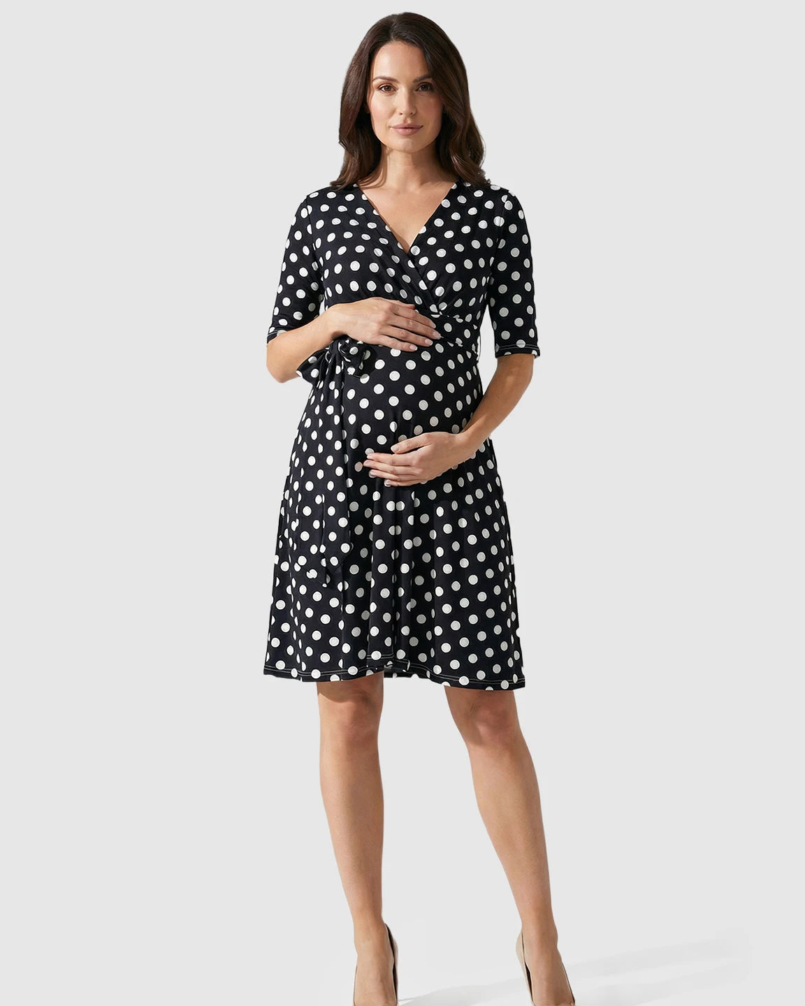 Adjustable Waist Polka Dot Maternity Short Dress