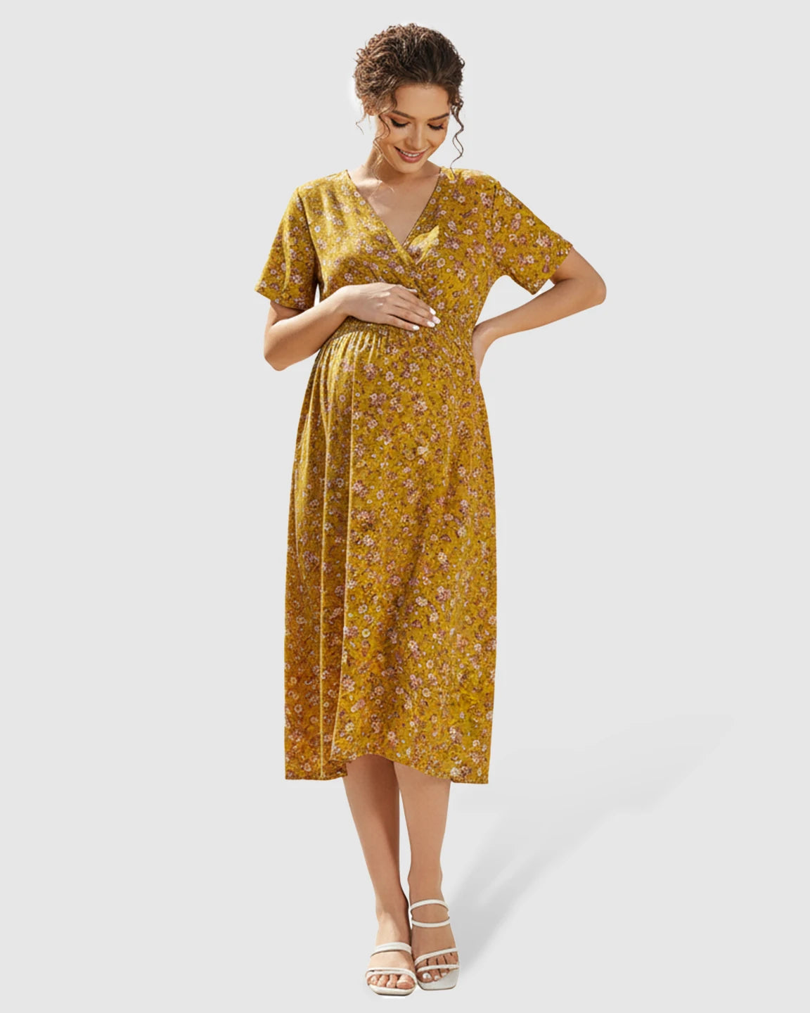 Stretch-Waist A-Line Maternity Midi Dress