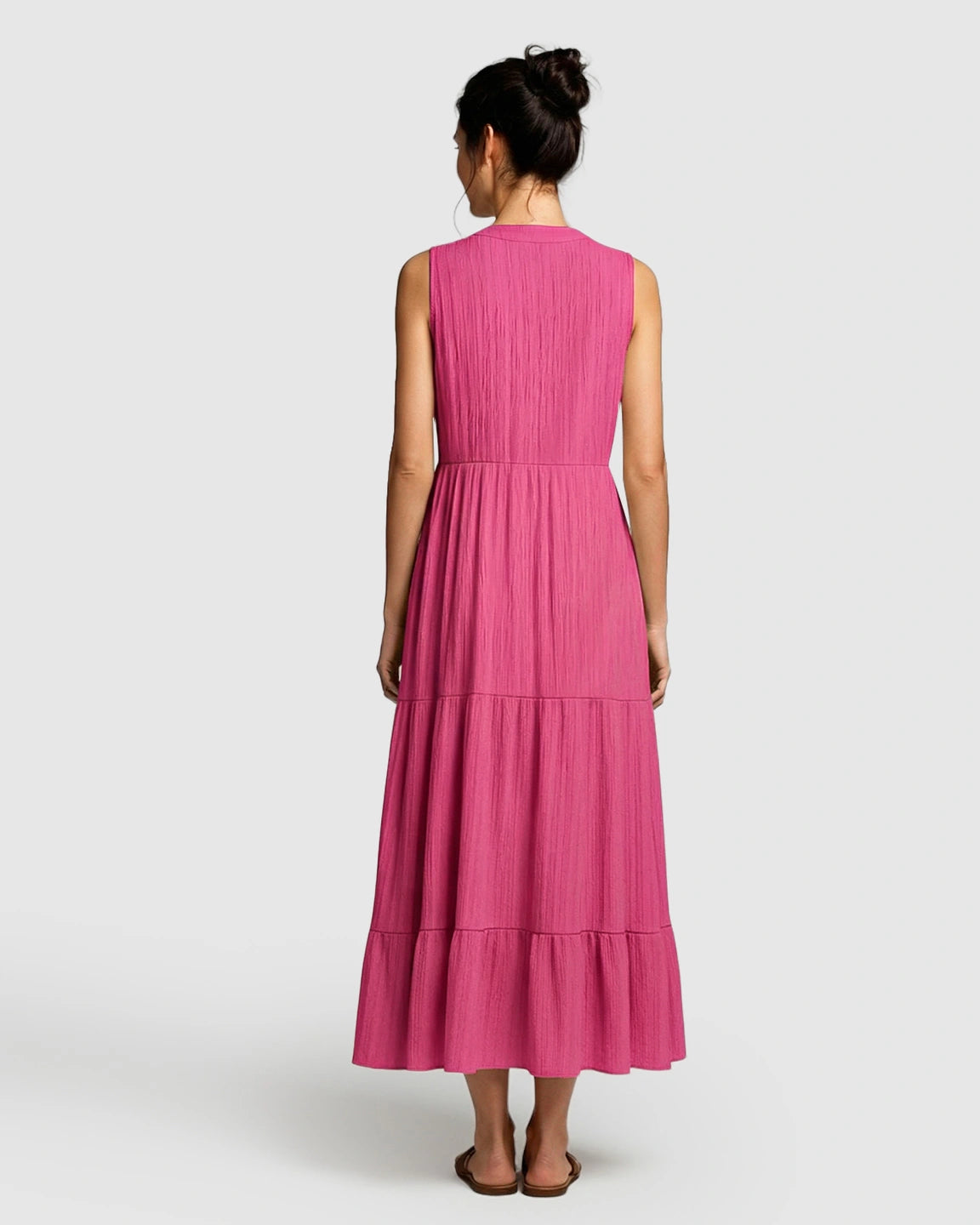 Button-Front Detail Tiered Maternity Midi Dress