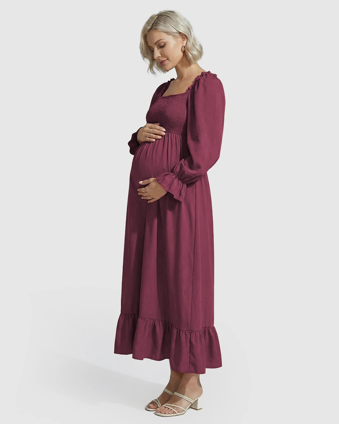 Ruffled Square-Neck Babydoll Maternity Maxi Dress
