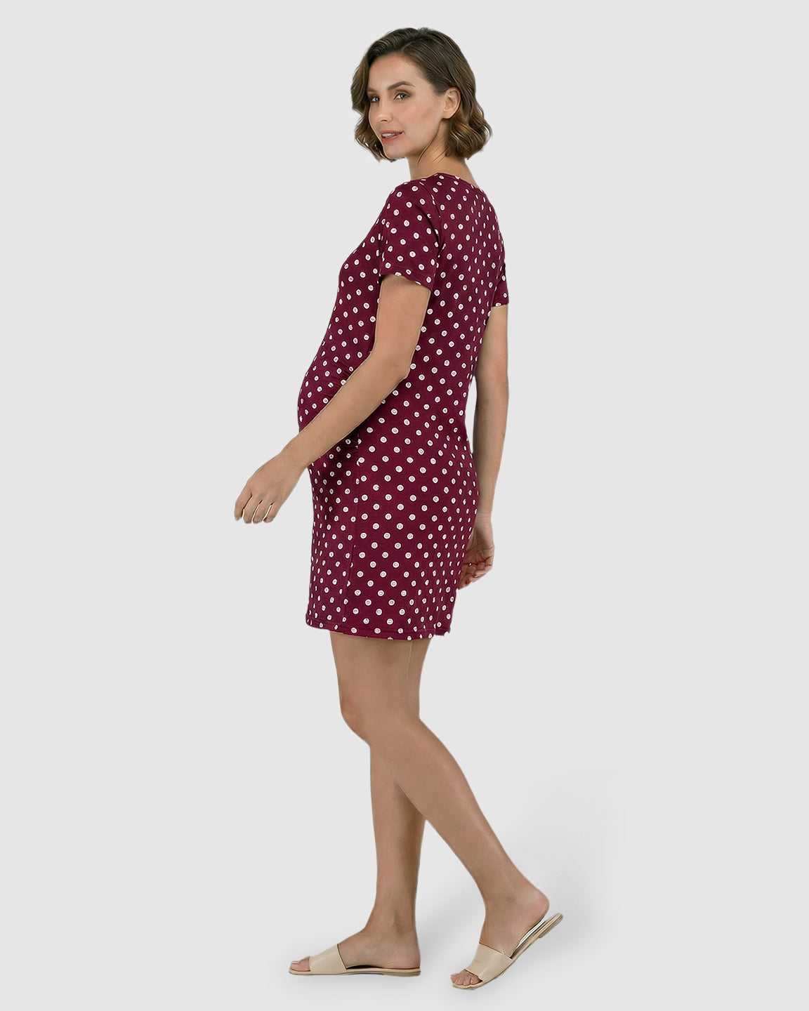 Ruched Polka Dot Bodycon Maternity Midi Dress