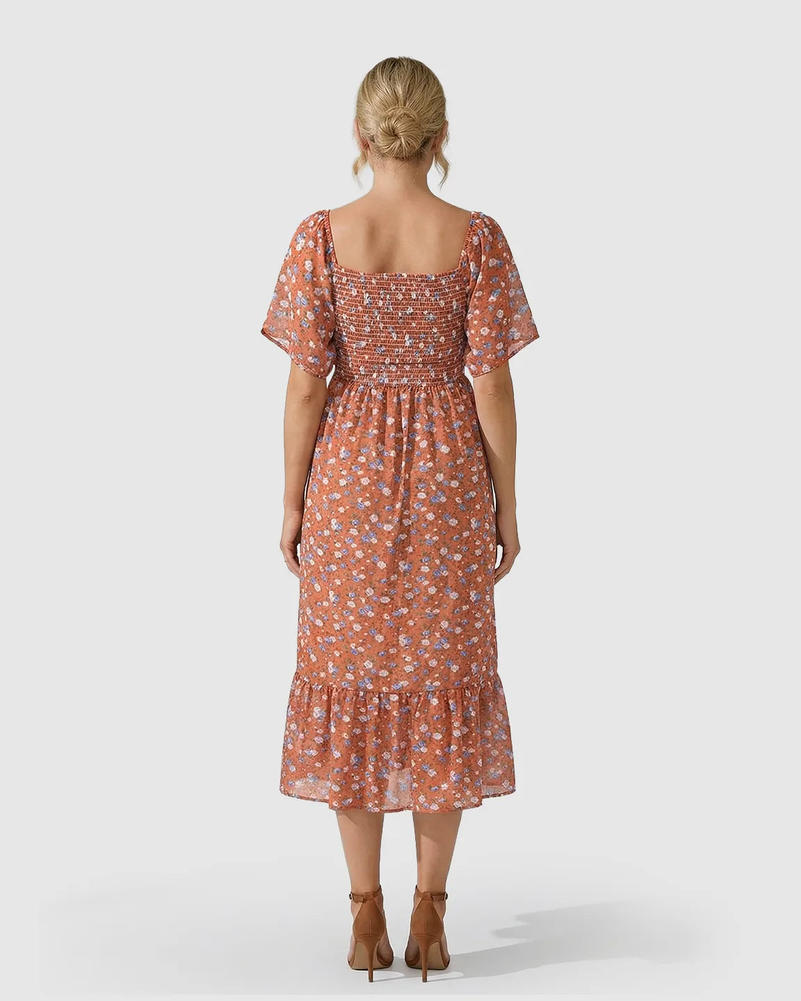 Smocked Ruffled Hem Maternity Summer Dress