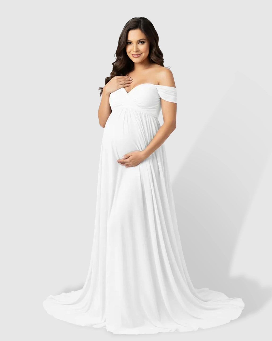 Off Shoulder Laced Flowing Maternity Maxi Dress