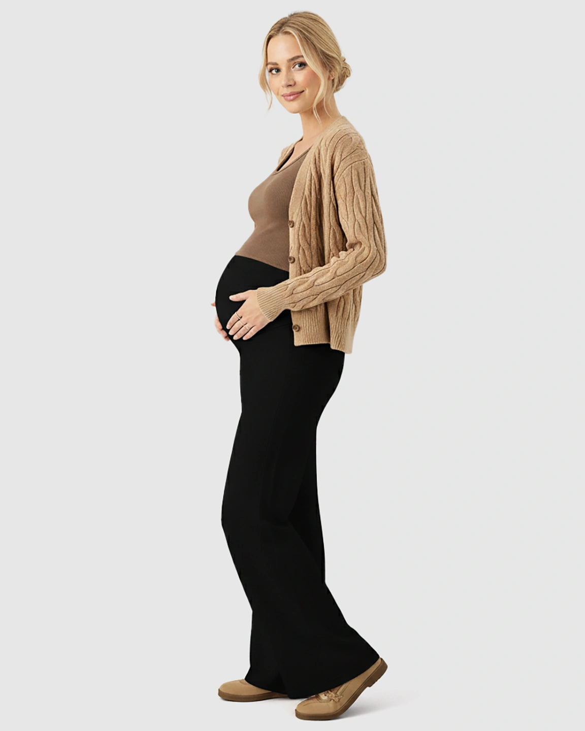 High Waist Wool Blend Wide-Leg Maternity Pants
