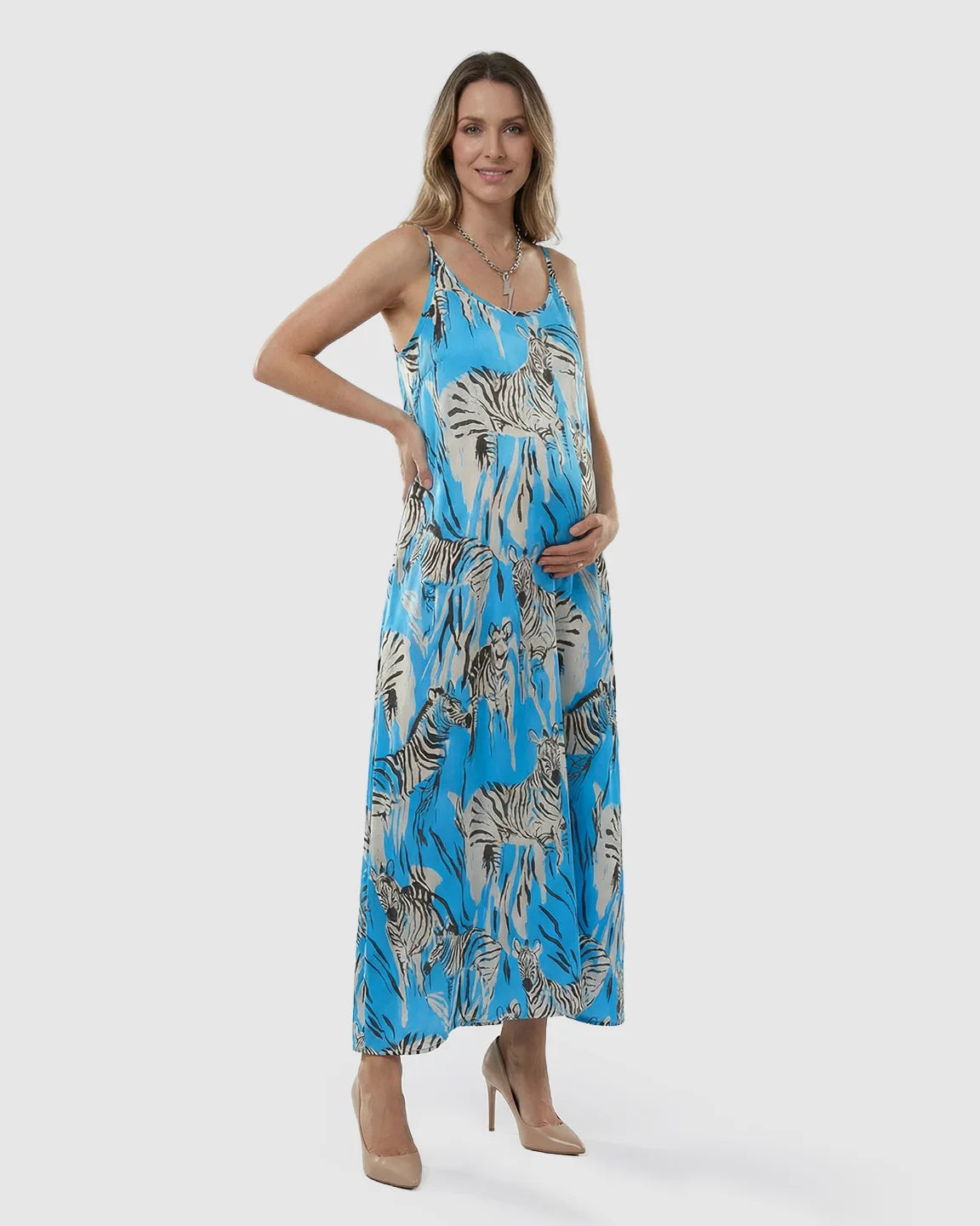 Spaghetti-Strap Animal-Print Maternity Maxi Dress