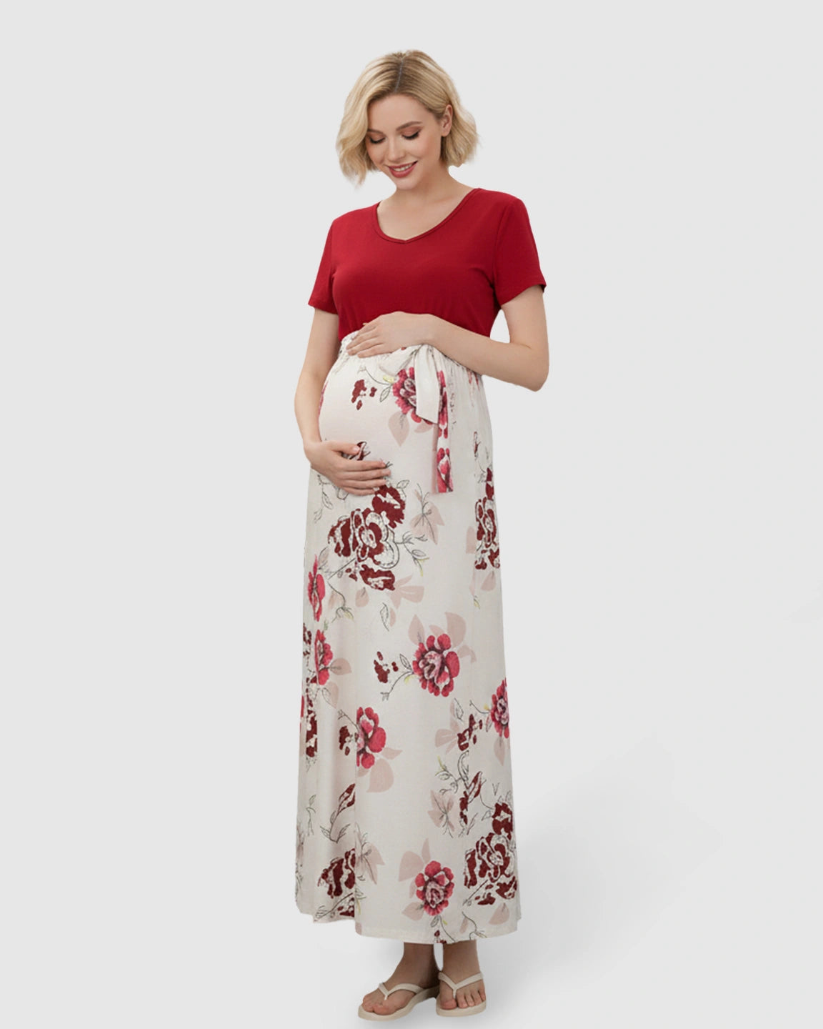 Tie Waist Floral Maternity Maxi Dress