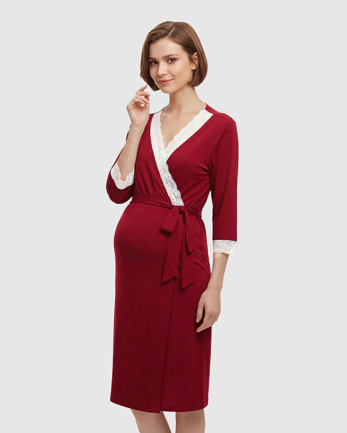 Lace Trim Wrap Maternity Robe