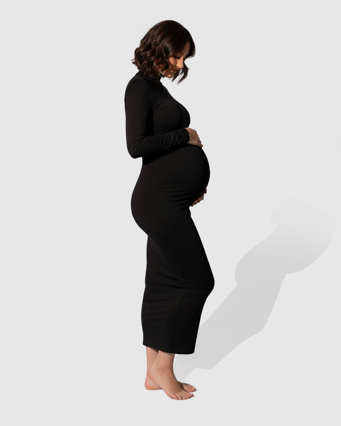 Mock-Neck Bodycon Maternity Maxi Dress