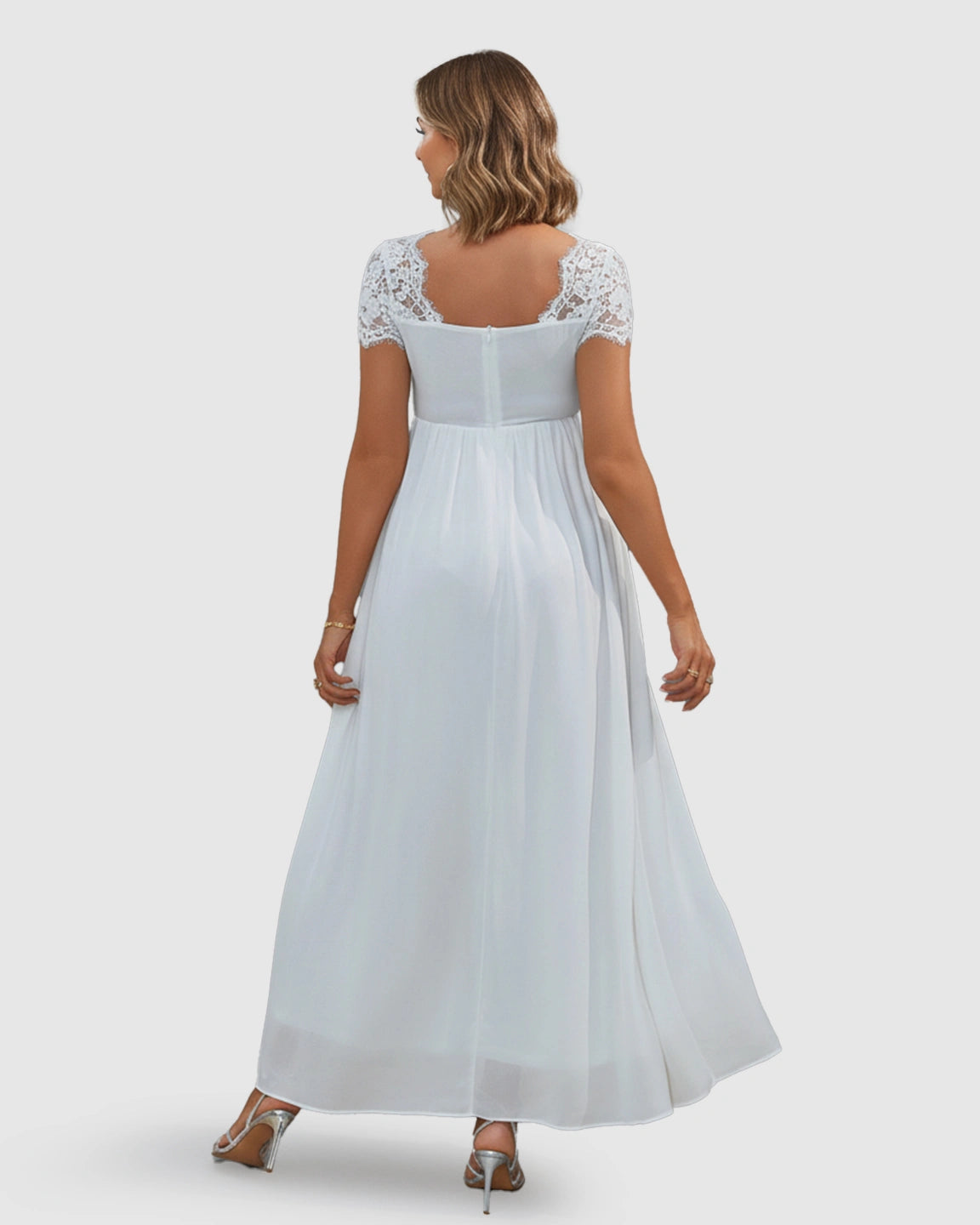 Short Lace Sleeves Flowy Maternity Photoshoot Dress