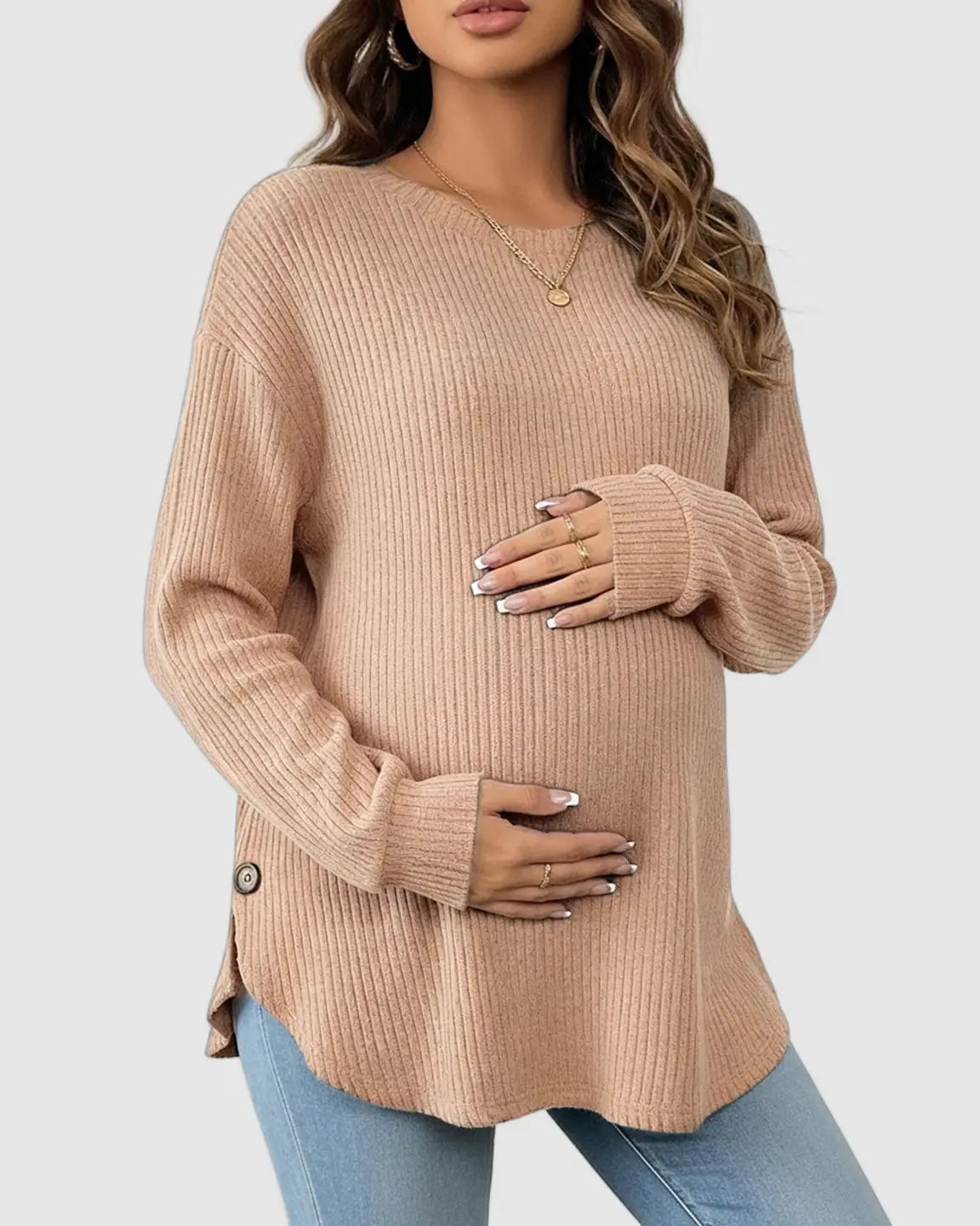 Round Neck Long Sleeve Casual Maternity Sweatshirt
