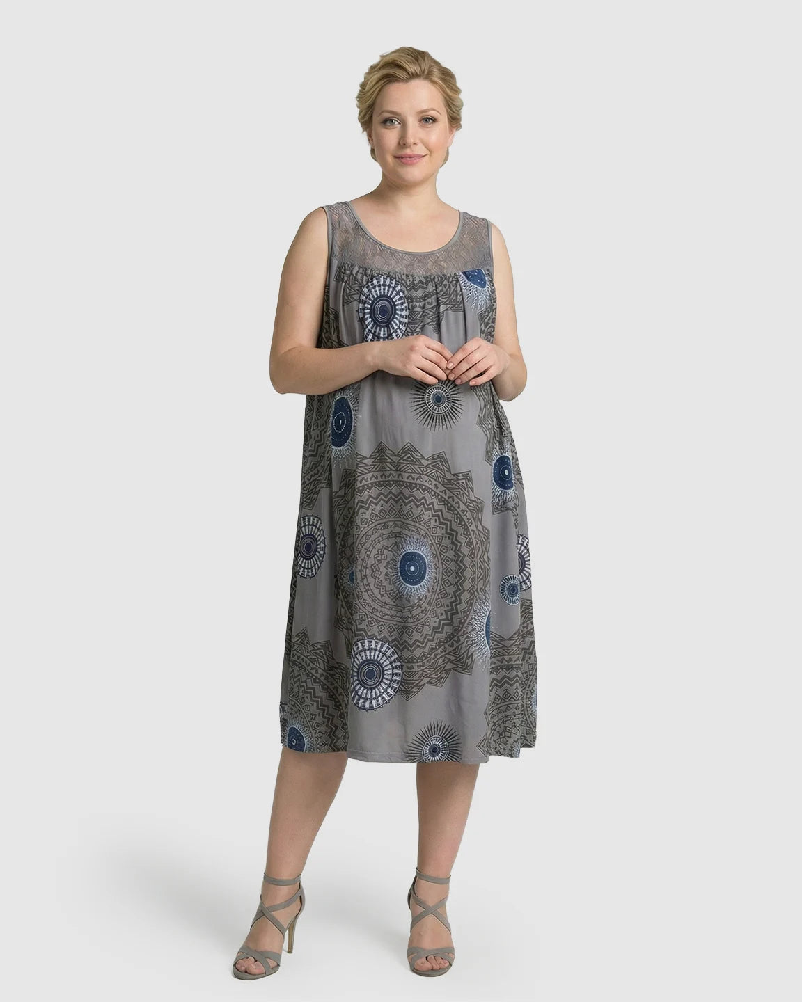 Printed Lace Trim A-Line Maternity Midi Dress