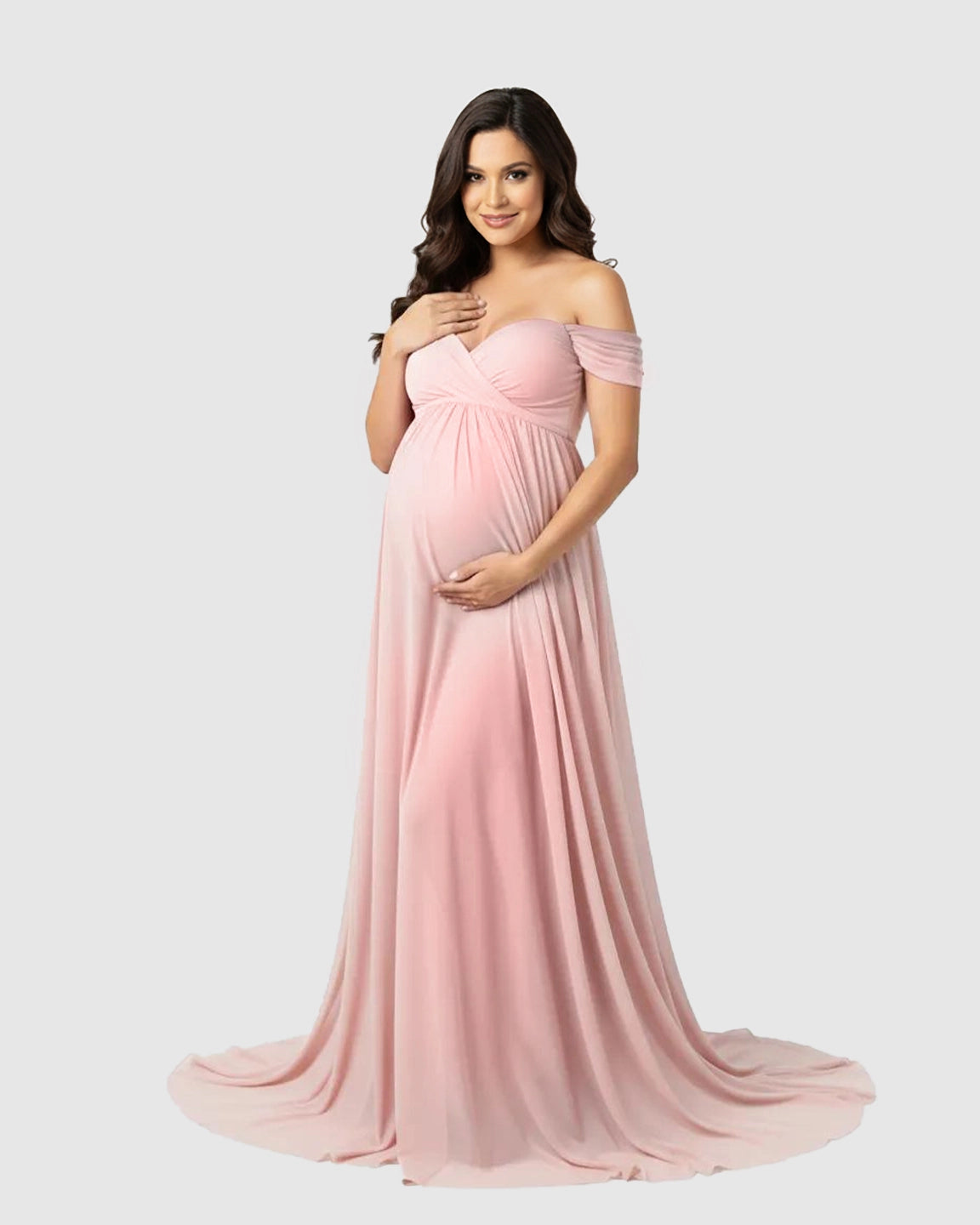Off Shoulder Laced Flowing Maternity Maxi Dress