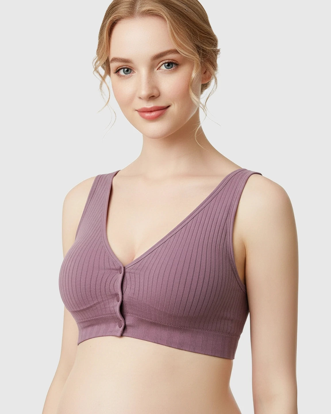 Front-Button Ribbed Wireless Nursing Bra