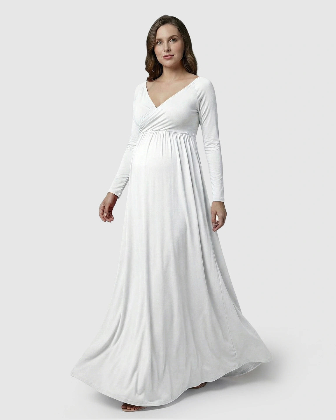 Long-Sleeve Full Train Maternity Maxi Dress