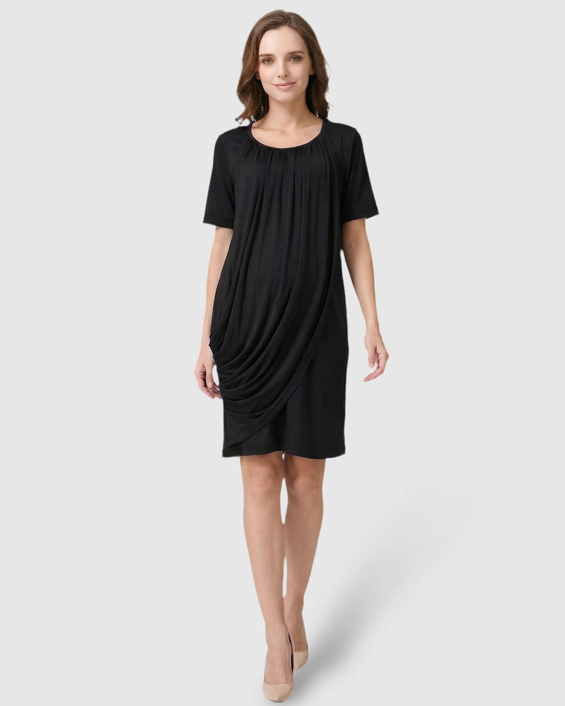 Hidden Nursing Access Draped Maternity Short Dress