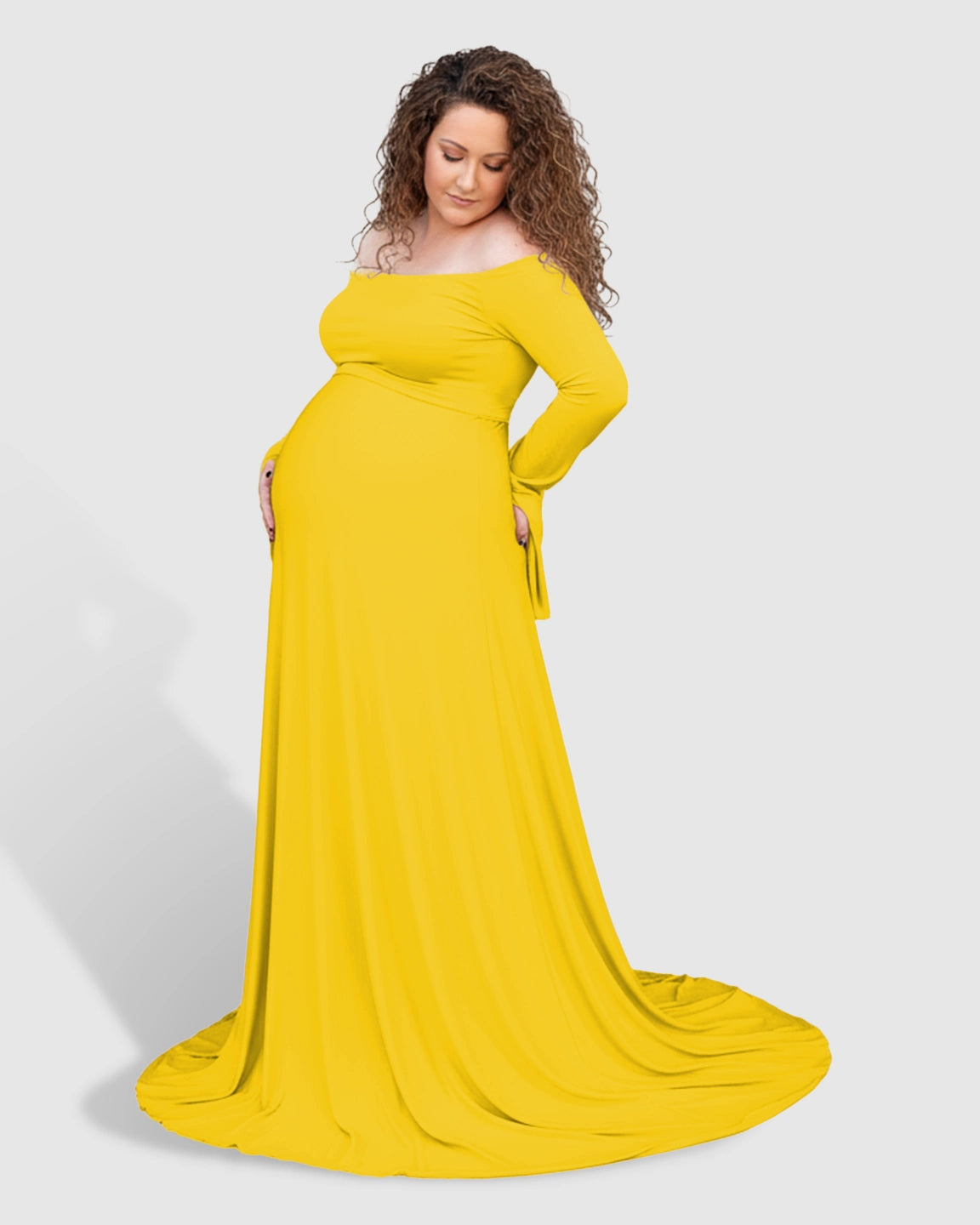 Off-Shoulder Bell Sleeve Boho Maternity Photoshoot Maxi Dress