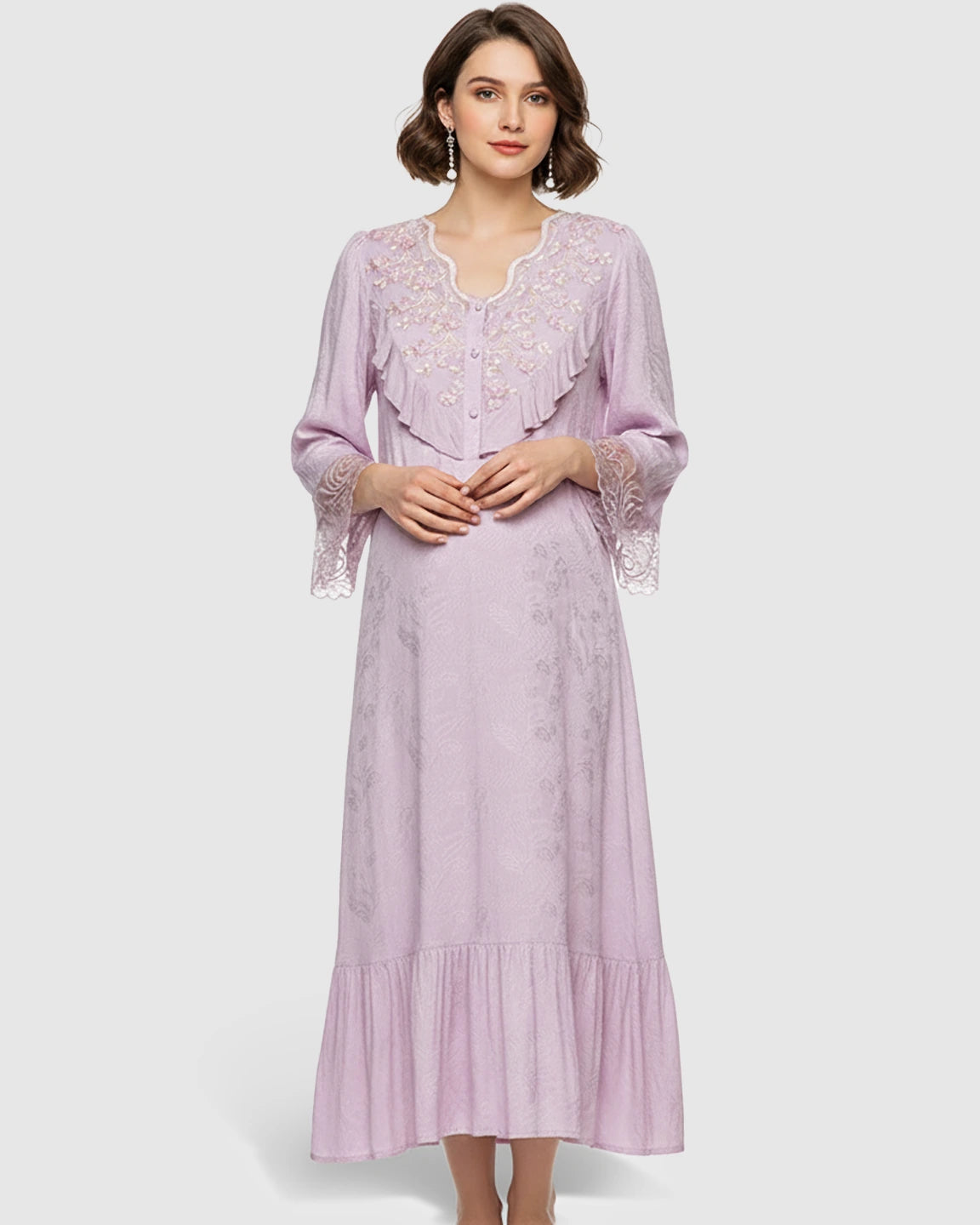 Embroidered Ruffle Flowing Fit Maternity Midi Dress