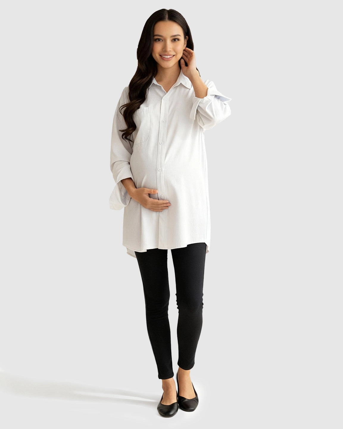 Cotton Lapel Long Sleeve Maternity Tunic