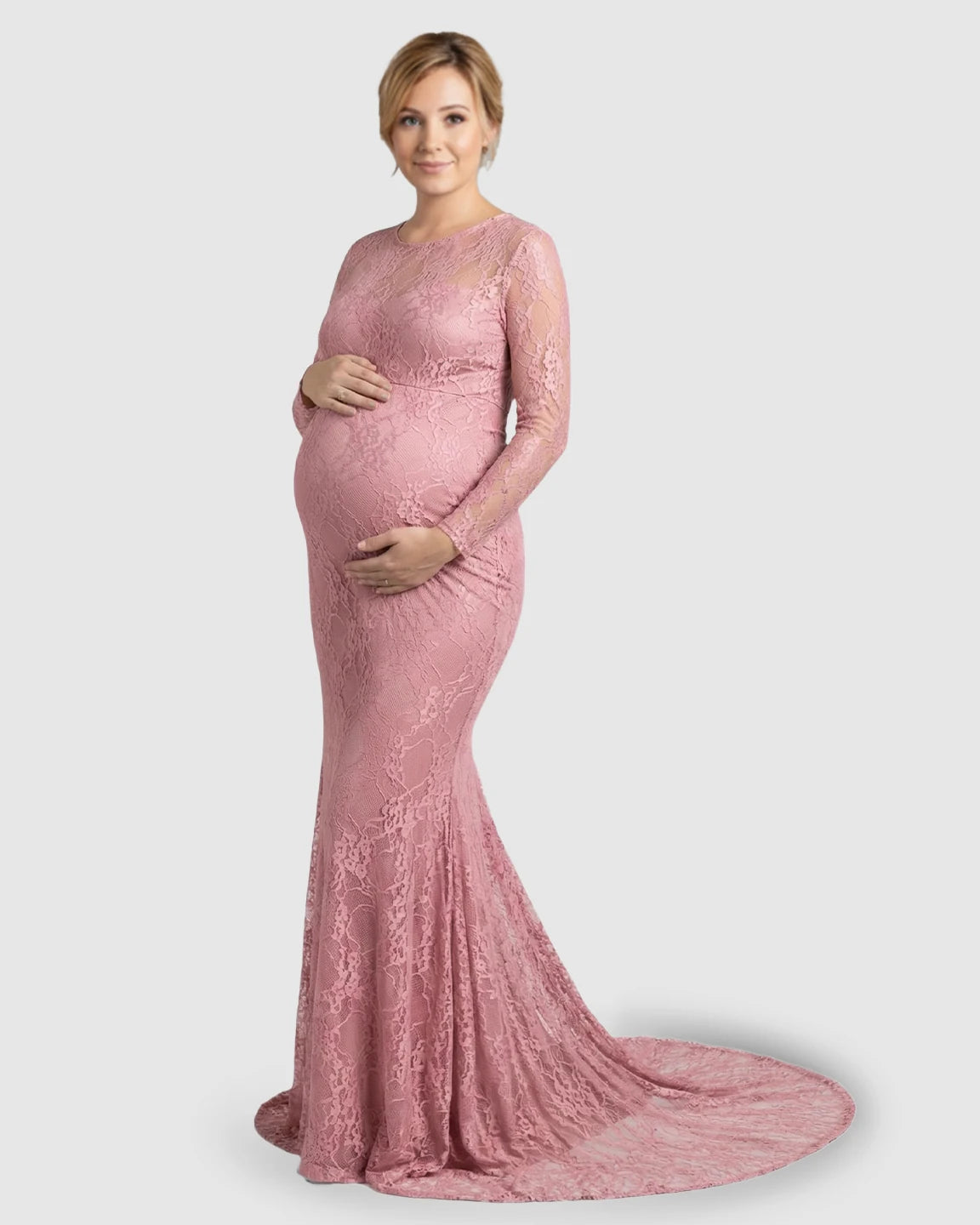 Sheer Lace Trumpet Maternity Photoshoot Gown