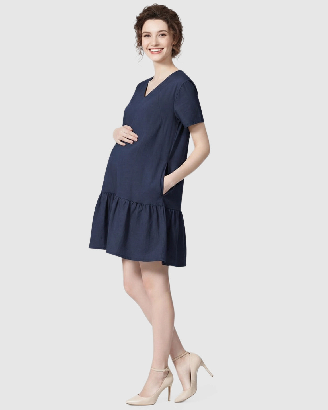 Ruffled Hem A-line Maternity & Nursing Dress