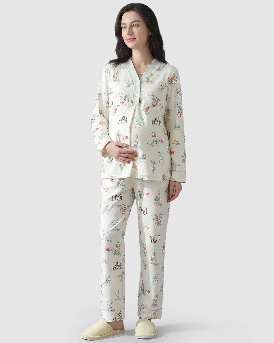 Easy Access Animal Print Maternity Pajama Set