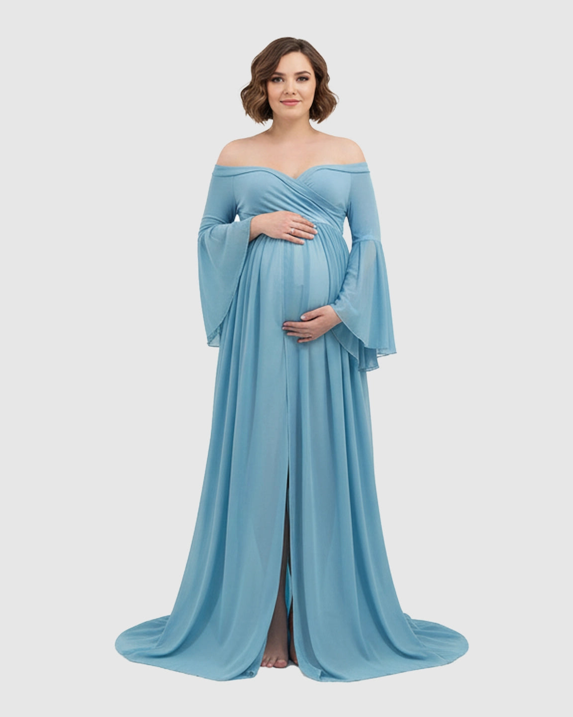 Bell Sleeves Super Long Train Maternity Photoshoot Gown