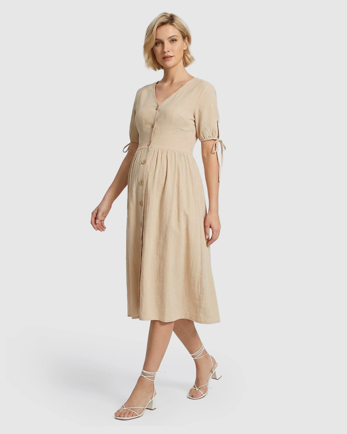 Tie Sleeve A-Line Maternity Midi Dress