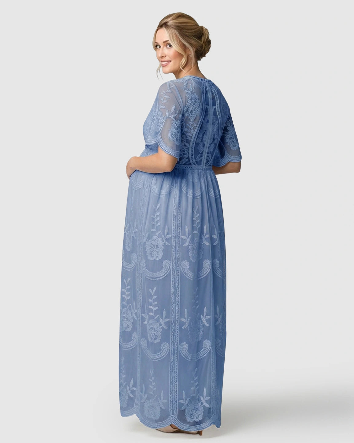 Sheer-Lace Romantic Maternity Maxi Dress