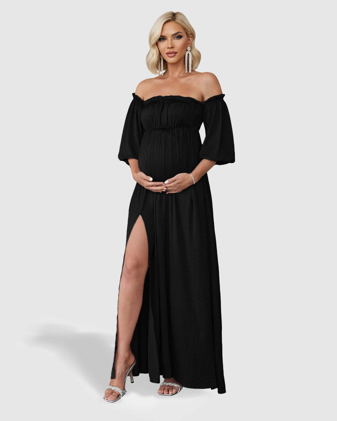Off-Shoulder Elegant Maternity Maxi Dress