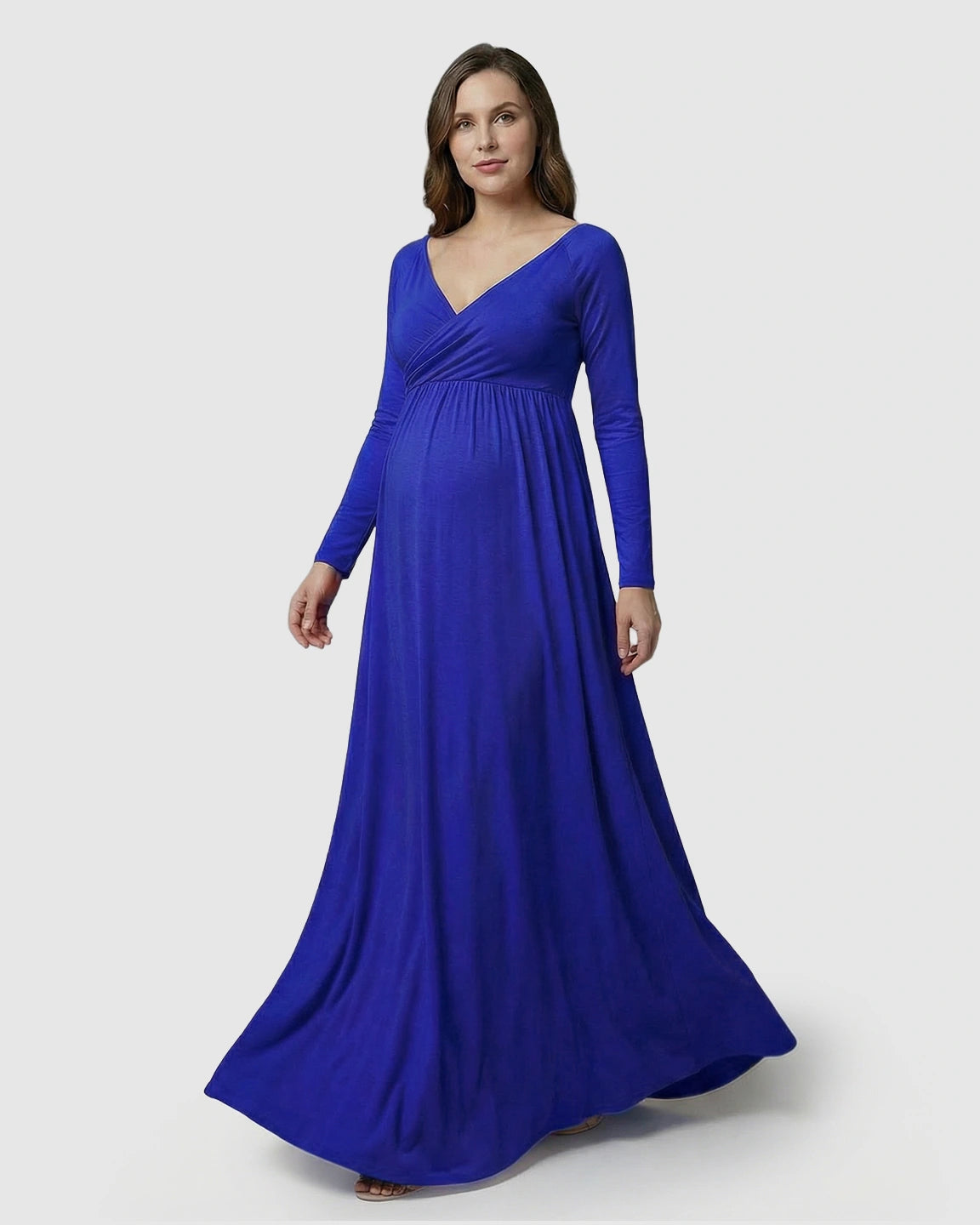 Long-Sleeve Full Train Maternity Maxi Dress