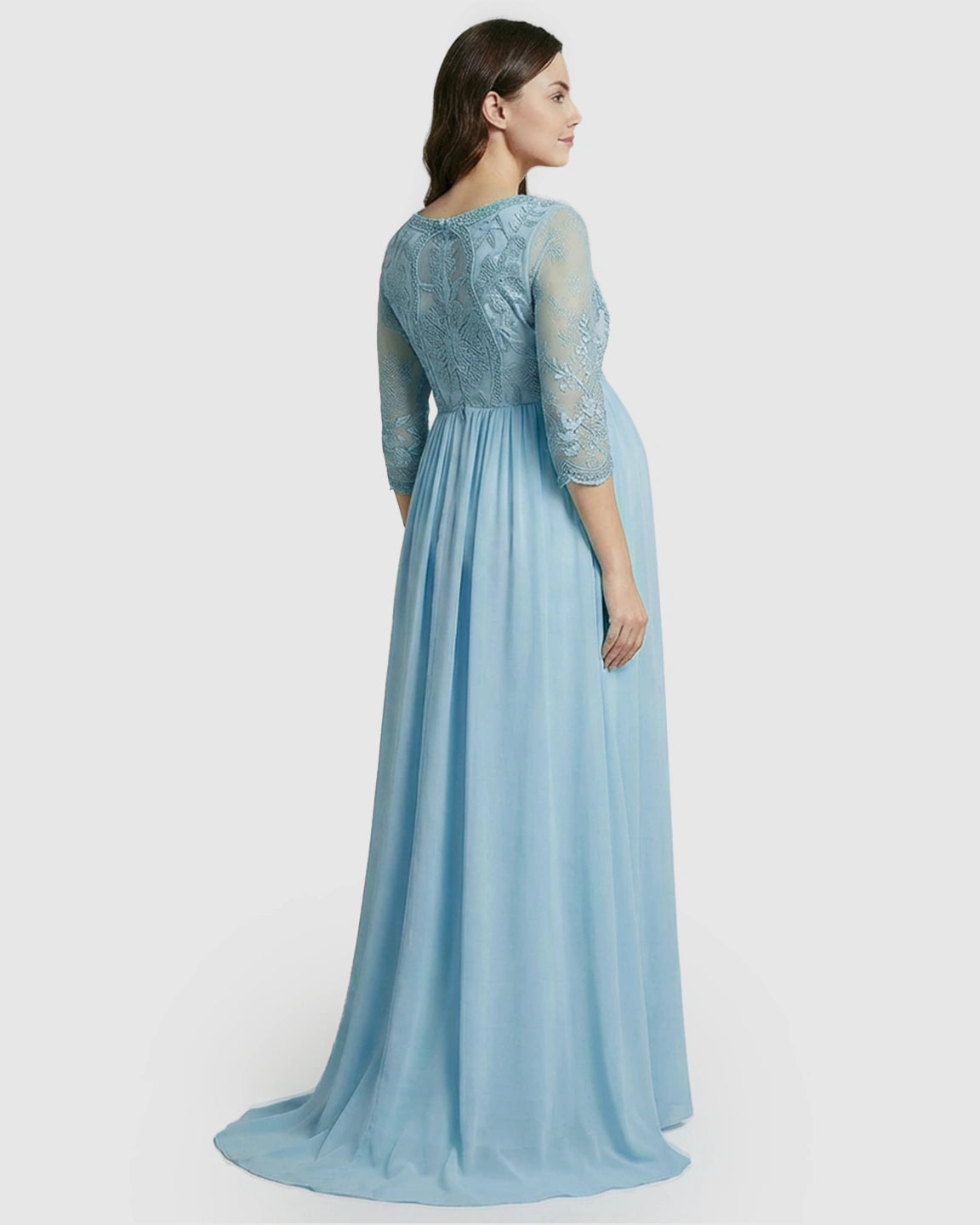 Sheer Lace Bodice Trailing Maternity Photoshoot Dress