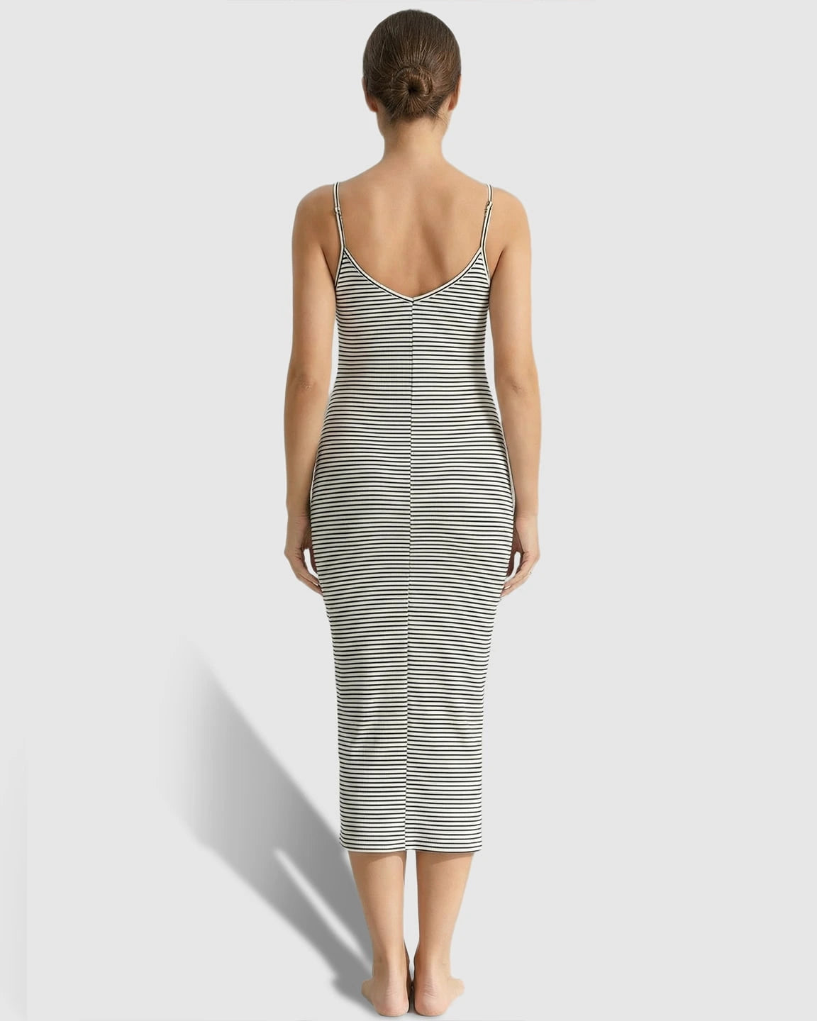 Striped Button-Down Bodycon Maternity Midi Dress