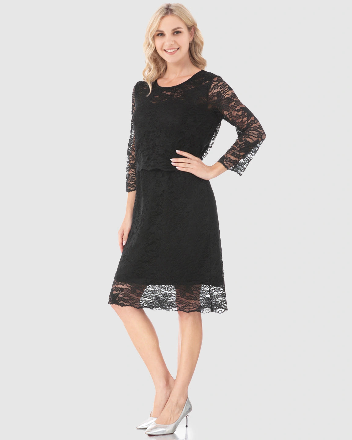 Mid-length Lace Sleeves Maternity & Nursing Dress