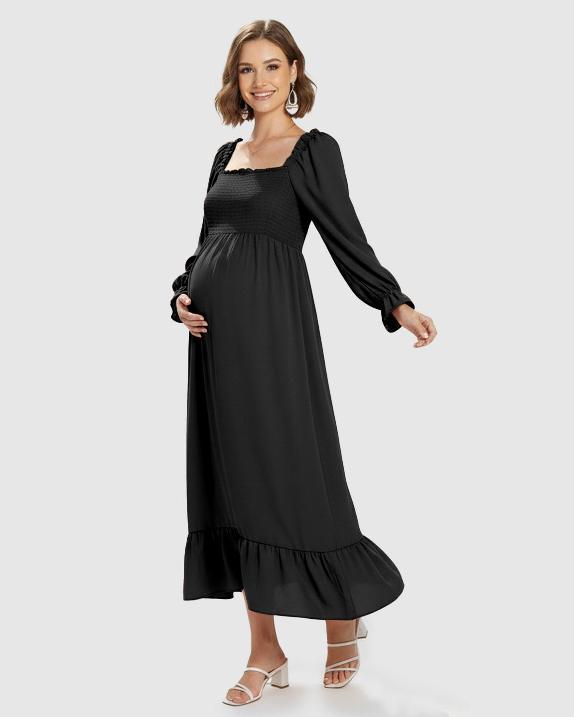 Bishop Sleeves Retro Elegant Maternity Maxi Dress