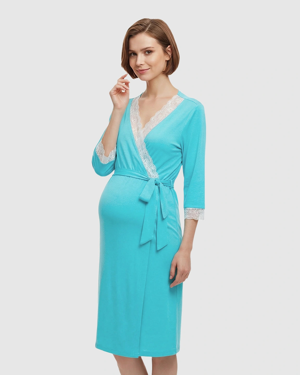 Lace Trim Wrap Maternity Robe