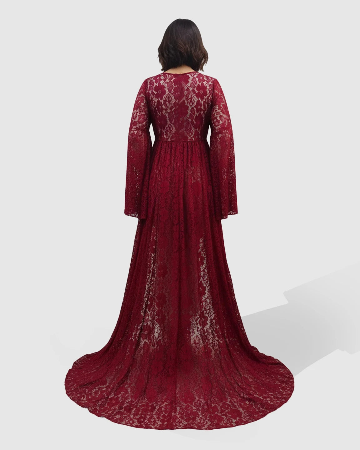 Long Bell Sleeve See Through Maternity Gown