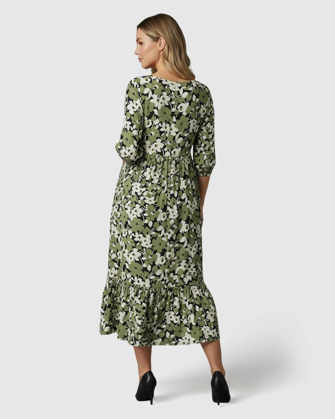 Button-Front Square Neck Maternity Midi Dress
