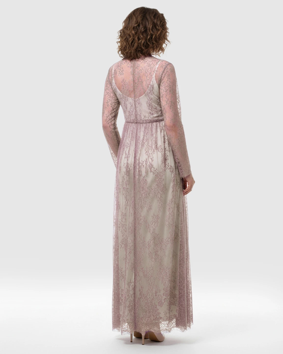 Sheer Floral Lace Empire Waist Maternity Maxi Dress