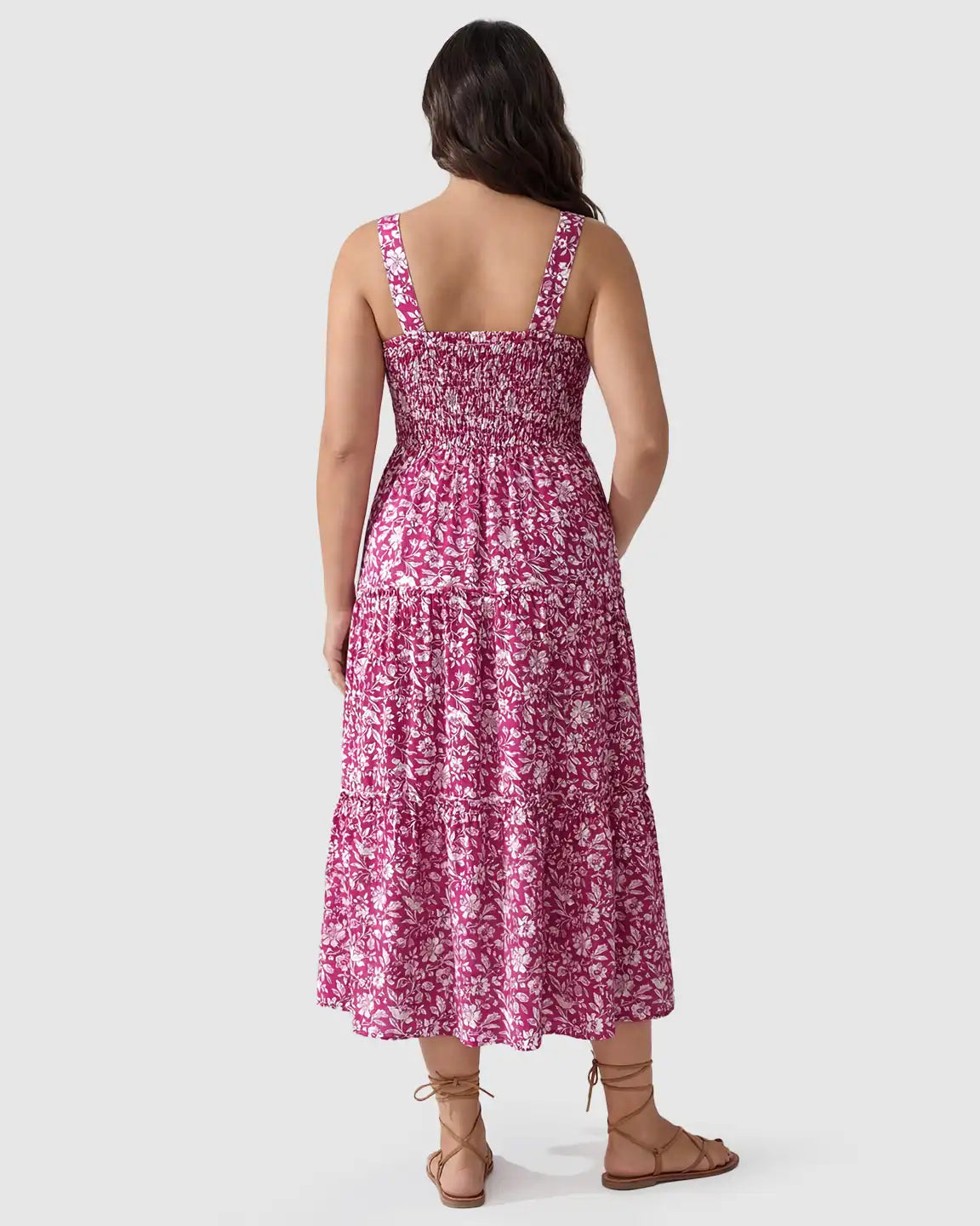 Smocked Floral A-Line Maternity Midi Dress