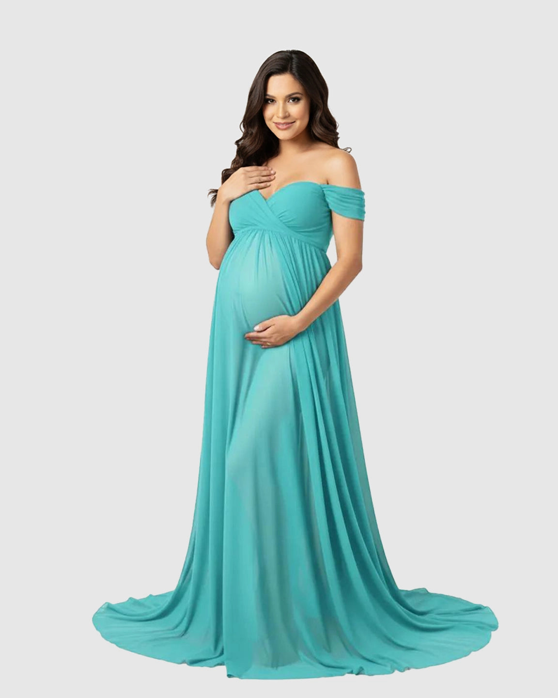 Off Shoulder Laced Flowing Maternity Maxi Dress
