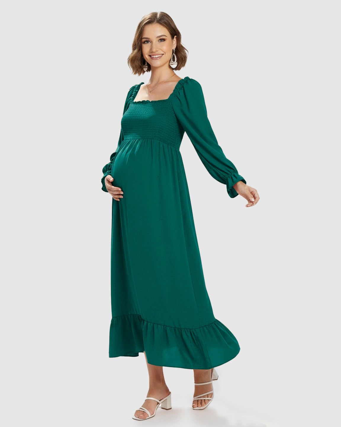Bishop Sleeves Retro Elegant Maternity Maxi Dress