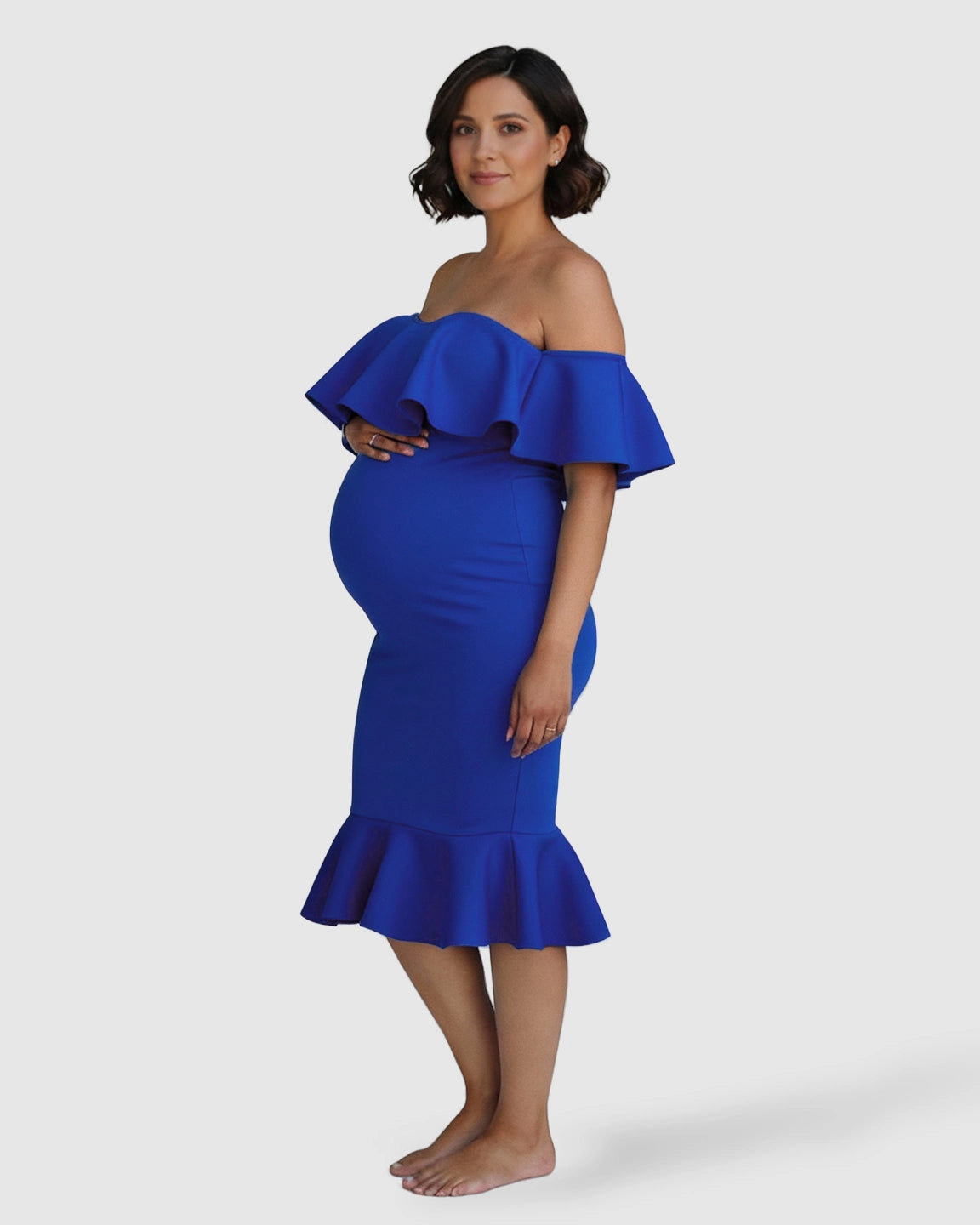 Ruffled Off-Shoulder Mermaid Hem Maternity Photography Gown