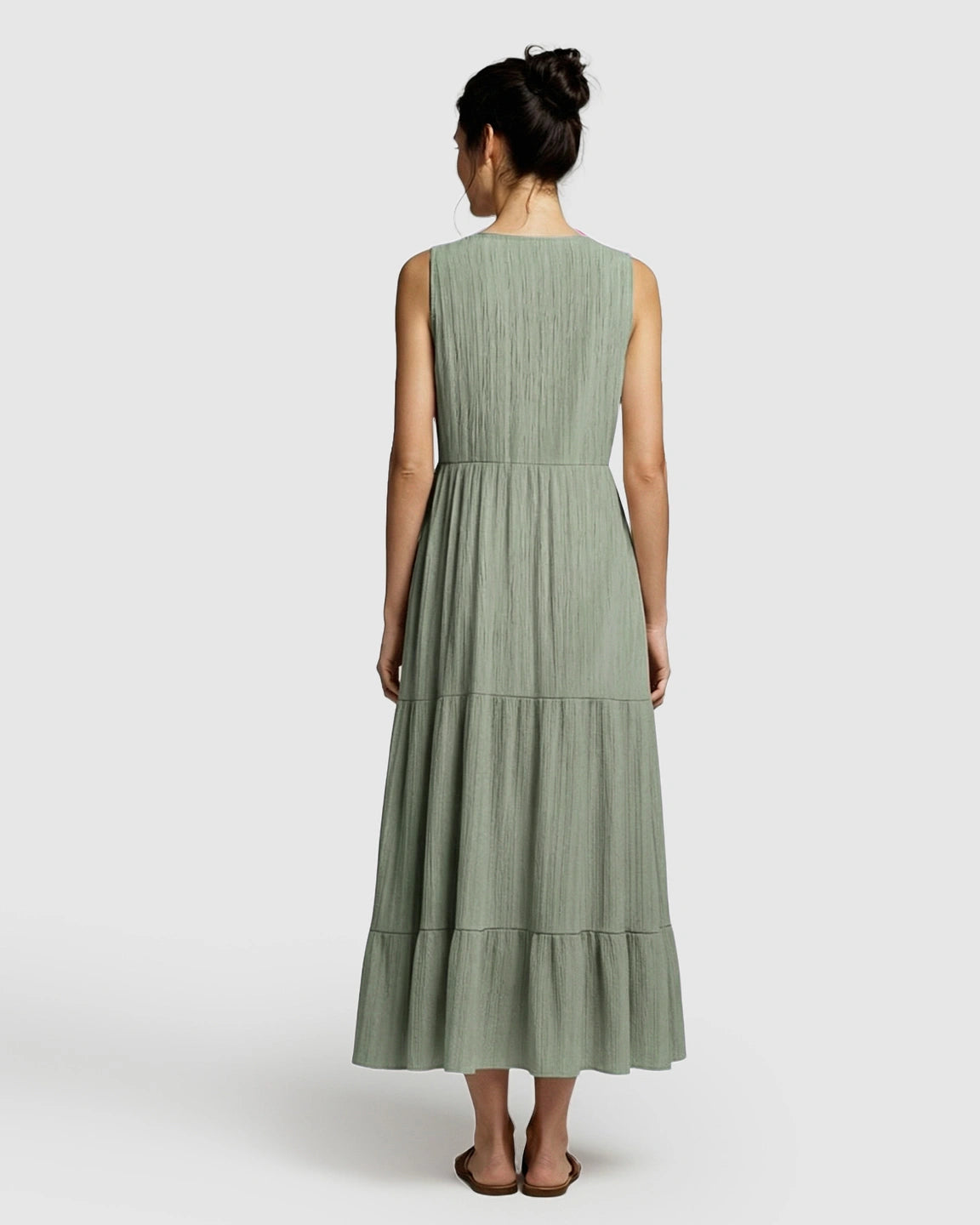 Button-Front Detail Tiered Maternity Midi Dress