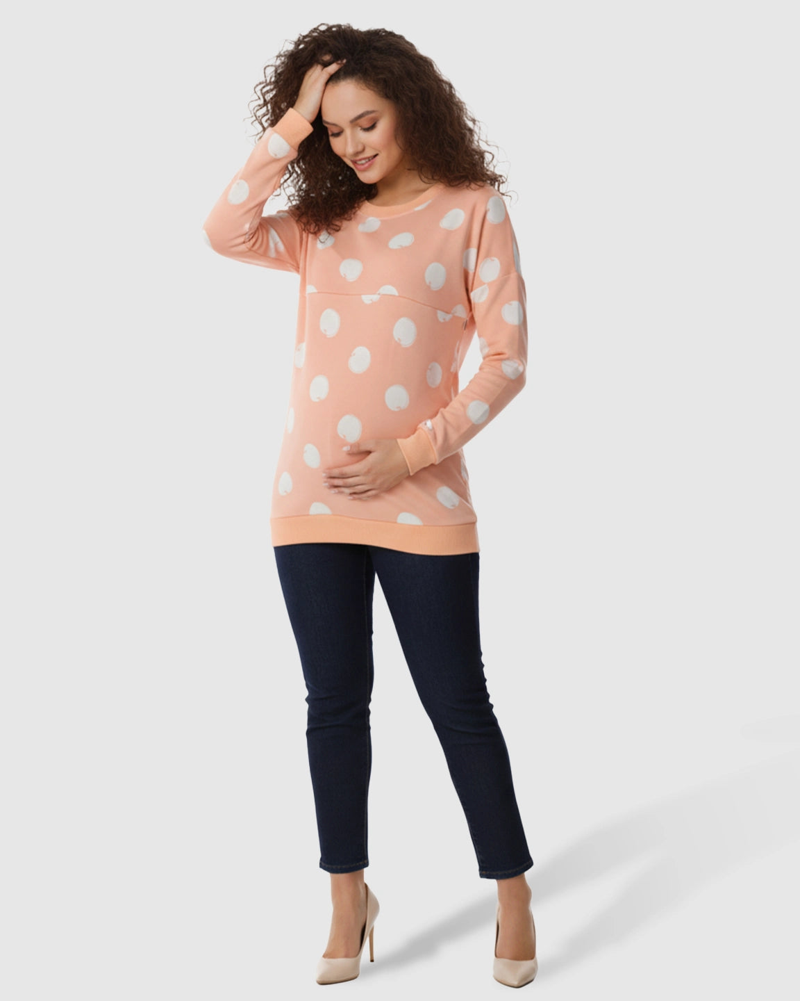 Polka Dot Round-Neck Maternity & Nursing Sweater