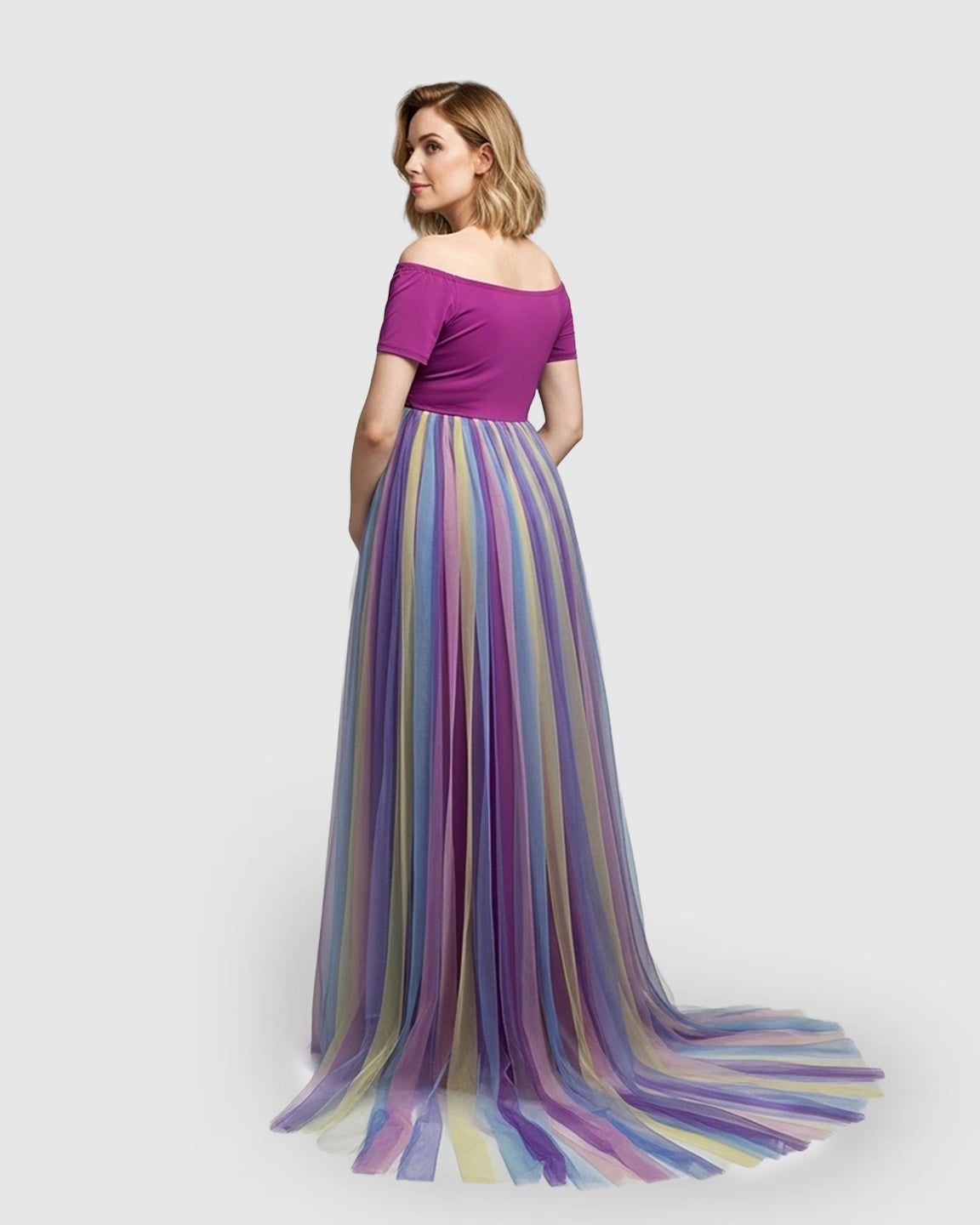 Ruffled Tulle Pastel Empire Maternity Photoshoot Gown