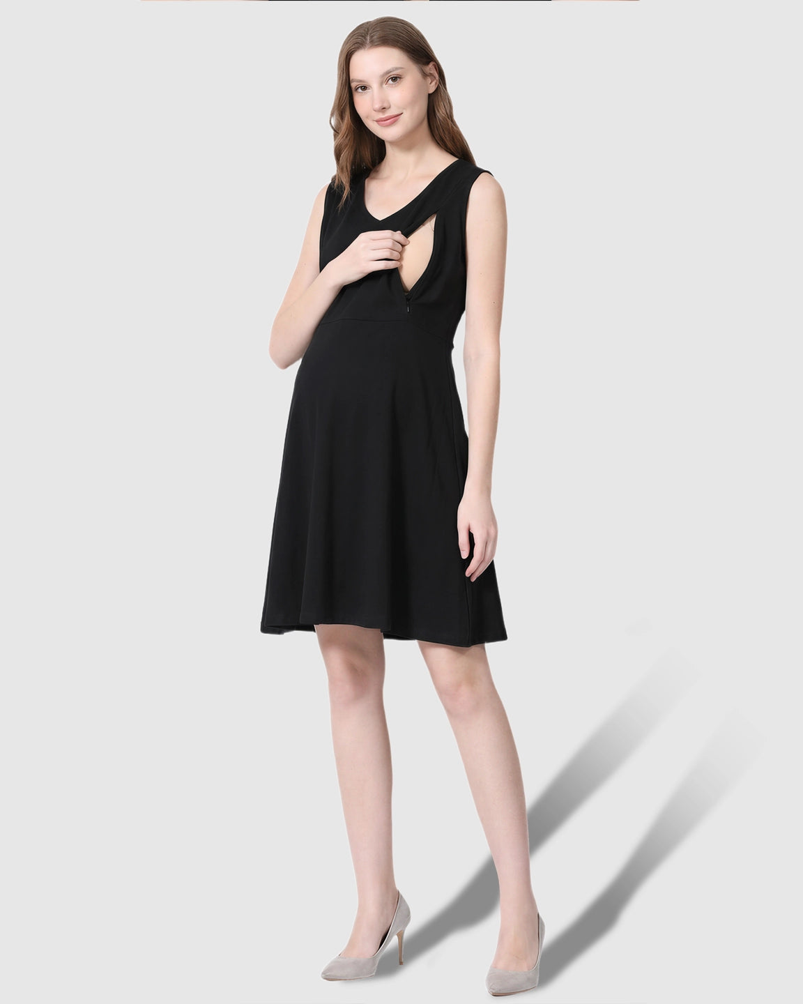 Zip-Up Nursing Access Minimalist Maternity Mini Dress