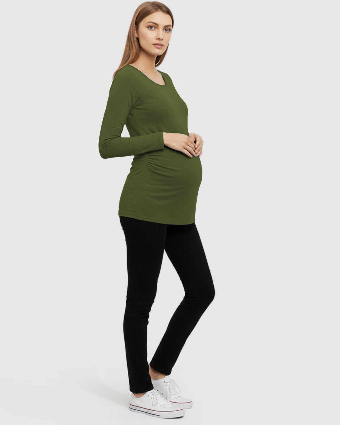 Side-Ruched Slim Fit Long Sleeve Maternity Top