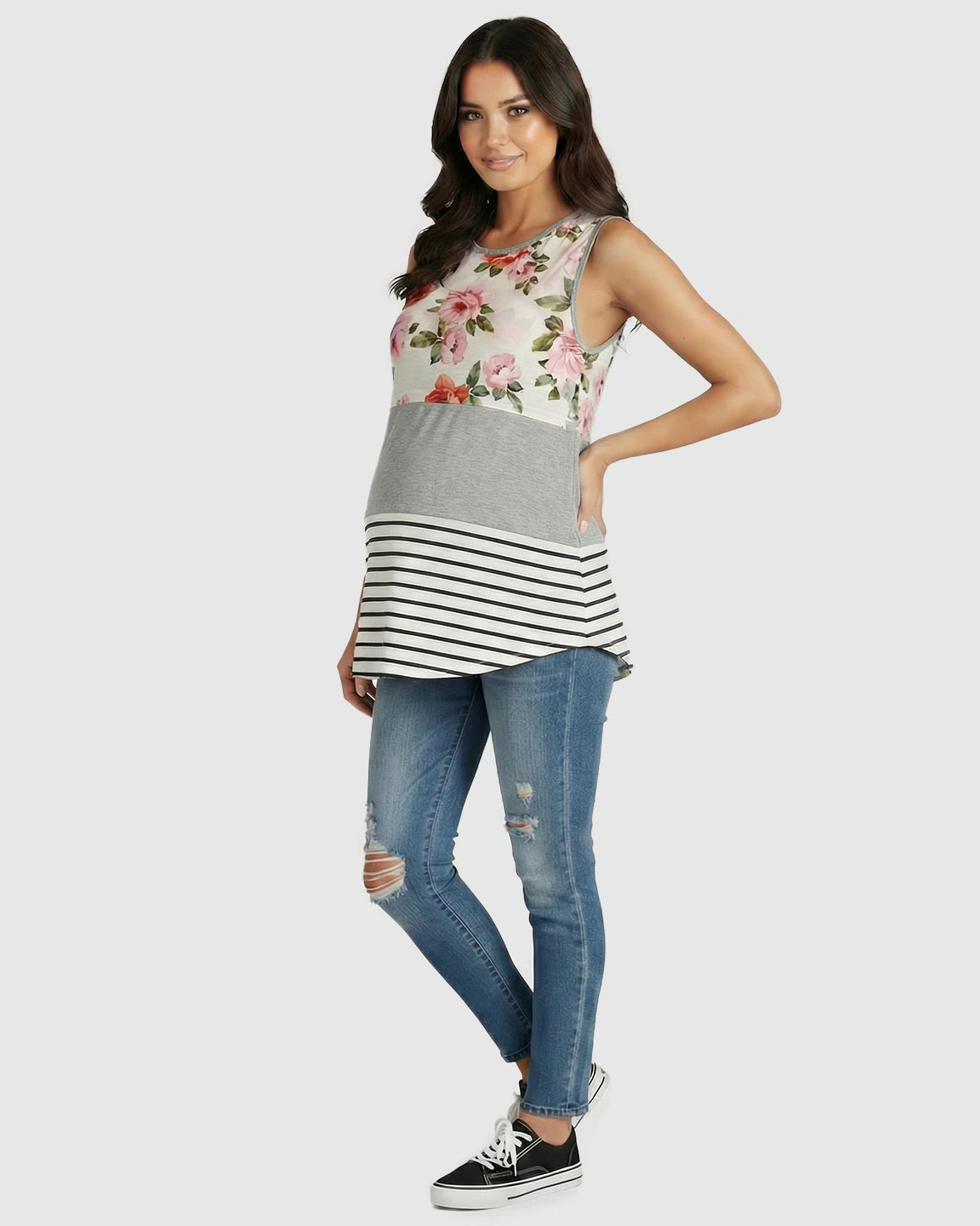 Patchwork Sleeveless Tunic Nursing Vest