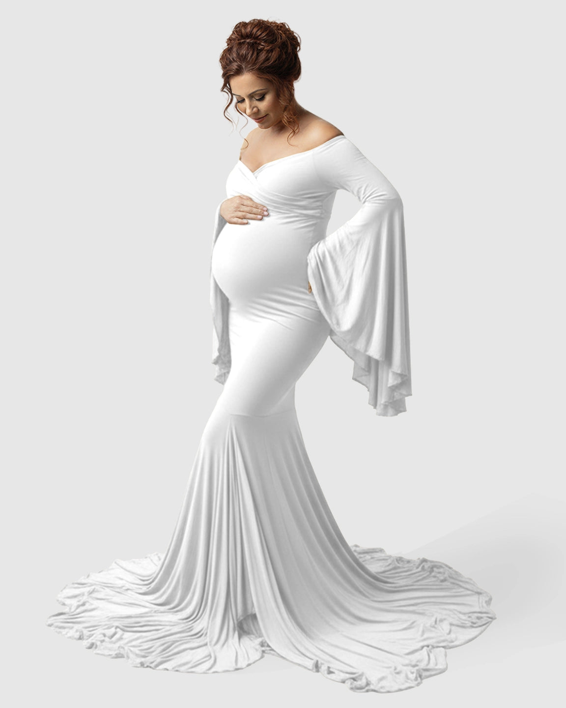 Flared Sleeve Fishtail Train Maternity Photoshoot Dress